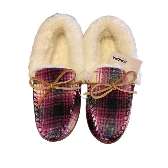 Sonoma Goods For Life Plaid Felt Slip On Moccasins Azalea Pink S (6-7) - Picture 4 of 4